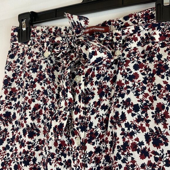Comptoir Des Cotonniers Skirt XS White Red Blue Floral Button Front Midi - Picture 6 of 11